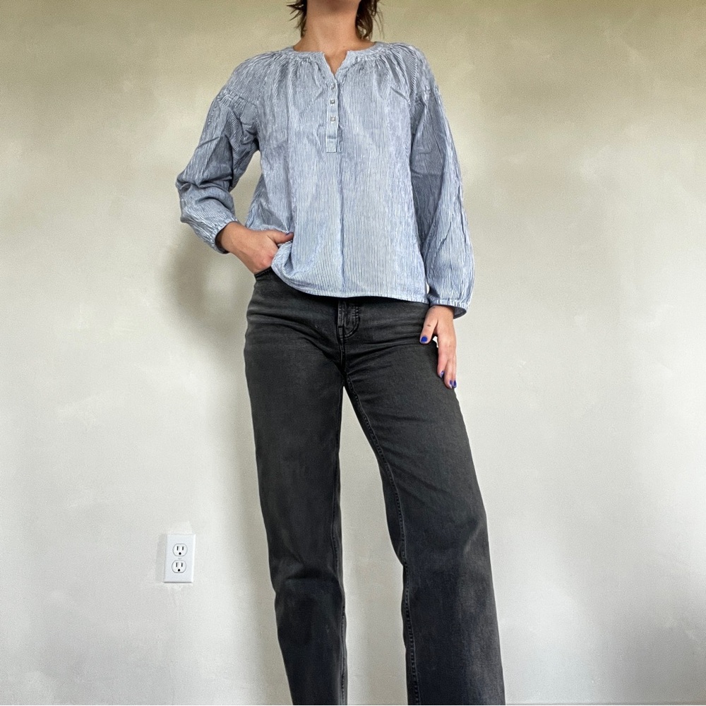J Jill Blue Striped Women's Spring Blouse 100% Cotton